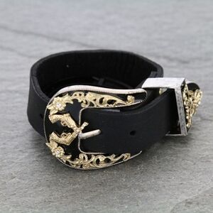 NWT Black Western Gold And Silver Buckle Bracelet